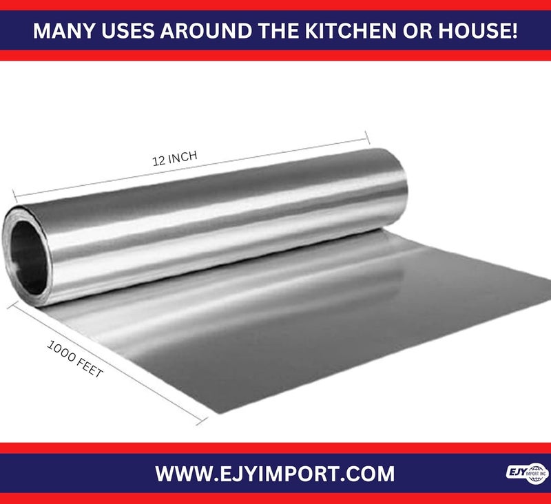 EJY IMPORT Standard Premium Aluminum Foil | 12”x1000 Feet Long | Industrial Size and Strength | Commercial Grade & Length Foil Wrap for Food Service Industry and Home Use| Strong Silver (1 Pack) - Image 5